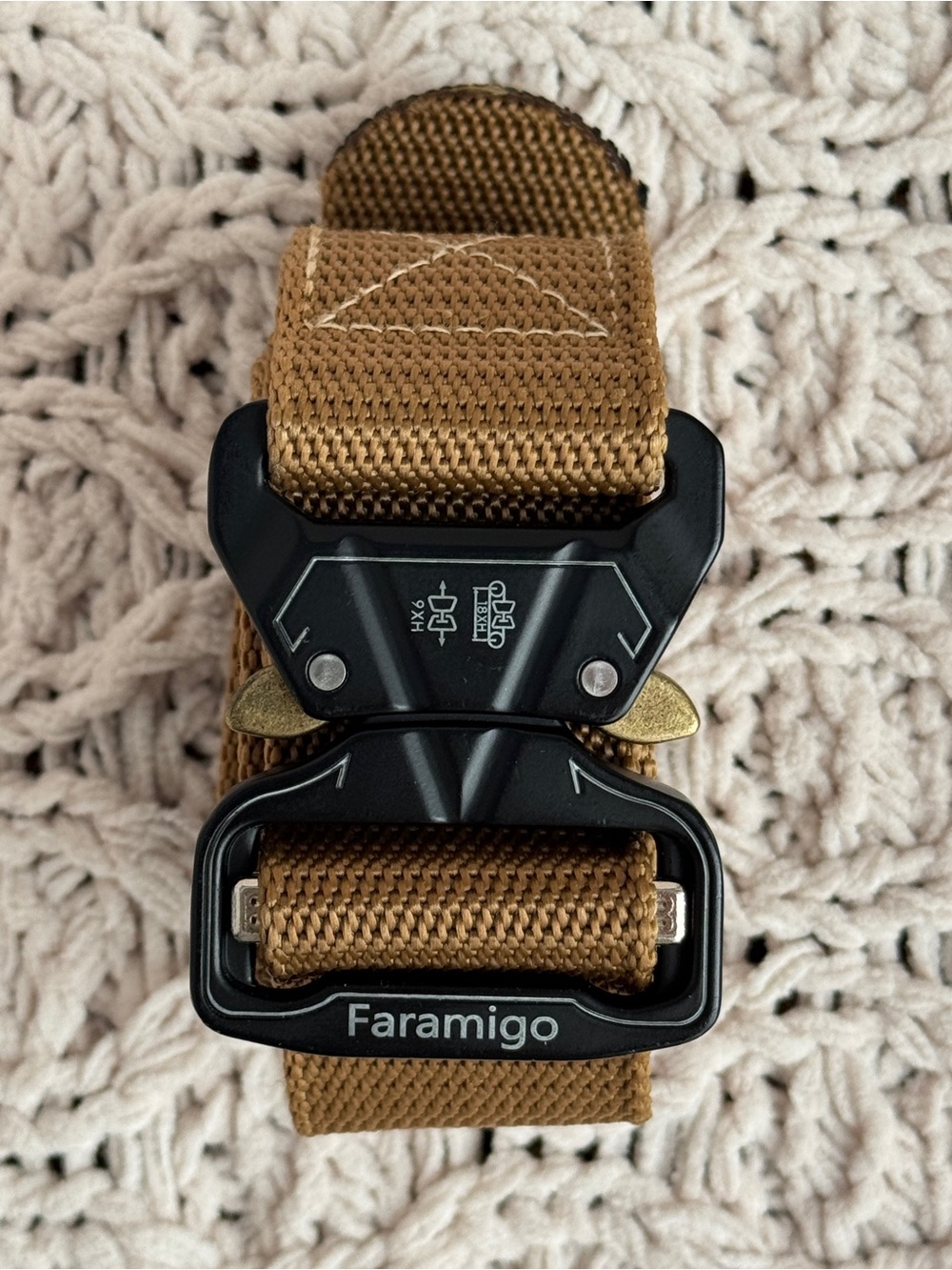 FARAMIGO Quick Release Tactical Belt – Brown Webbing w/ Black Metal Buckle